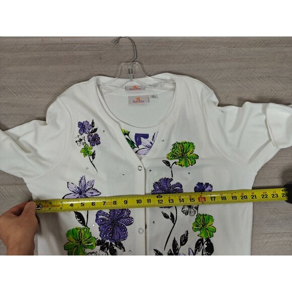 Vtg Quacker Factory Twin Set White Floral Tank Top Cardigan Set Size Large - Picture 9 of 9